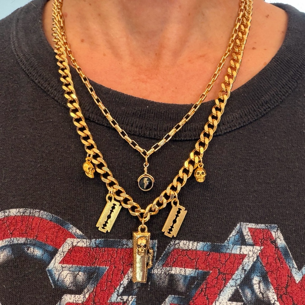 Goth/Punk Skull Razor Blade Layered Necklace